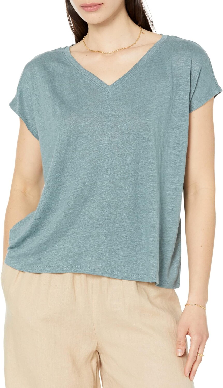 

Квадратная футболка с V-образным вырезом Eileen Fisher, цвет Nile