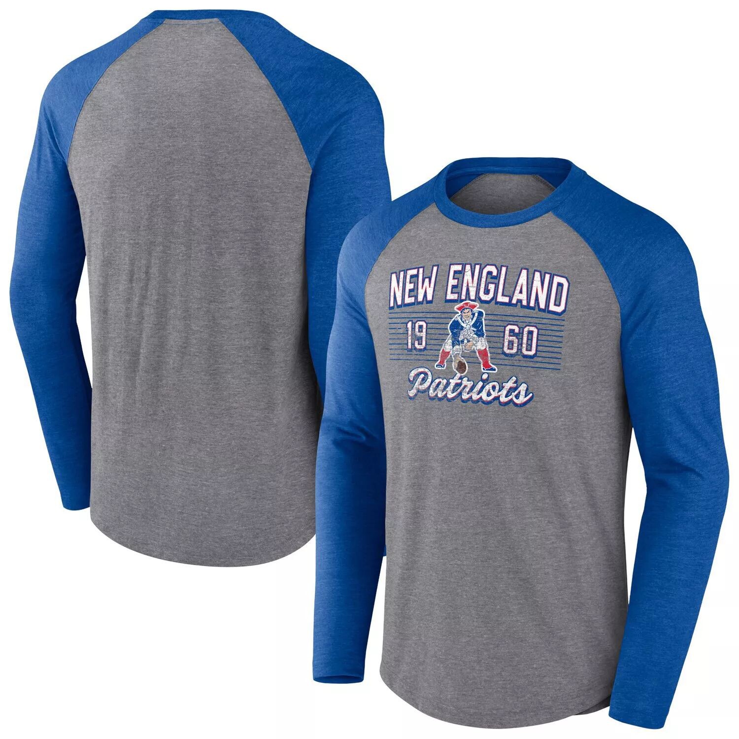 

Мужская брендовая футболка с принтом серого цвета с принтом Royal New England Patriots Weekend, повседневная футболка реглан с длинным рукавом Fanatics