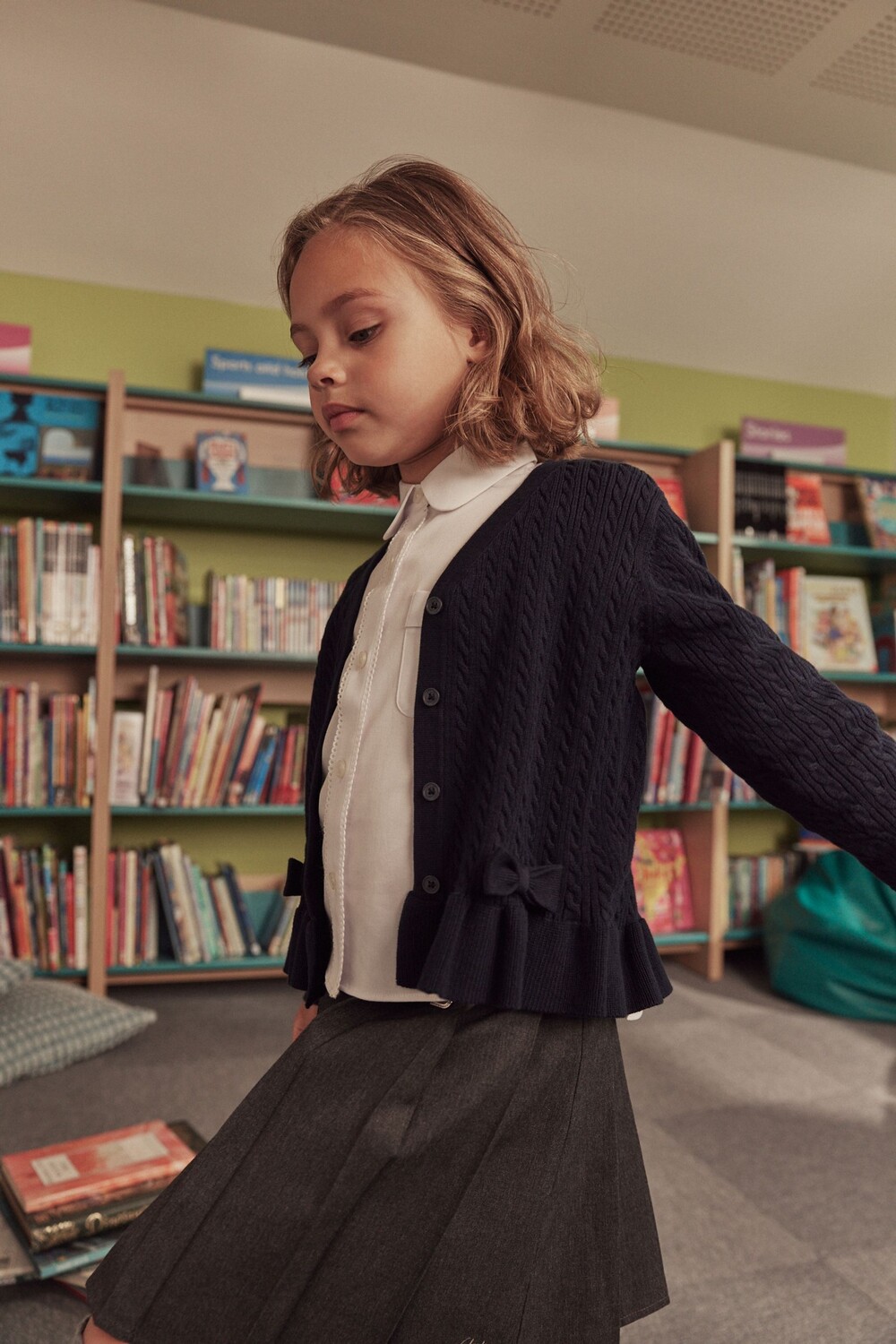 

Школьный кардиган для девочек косой вязки Clarks, синий