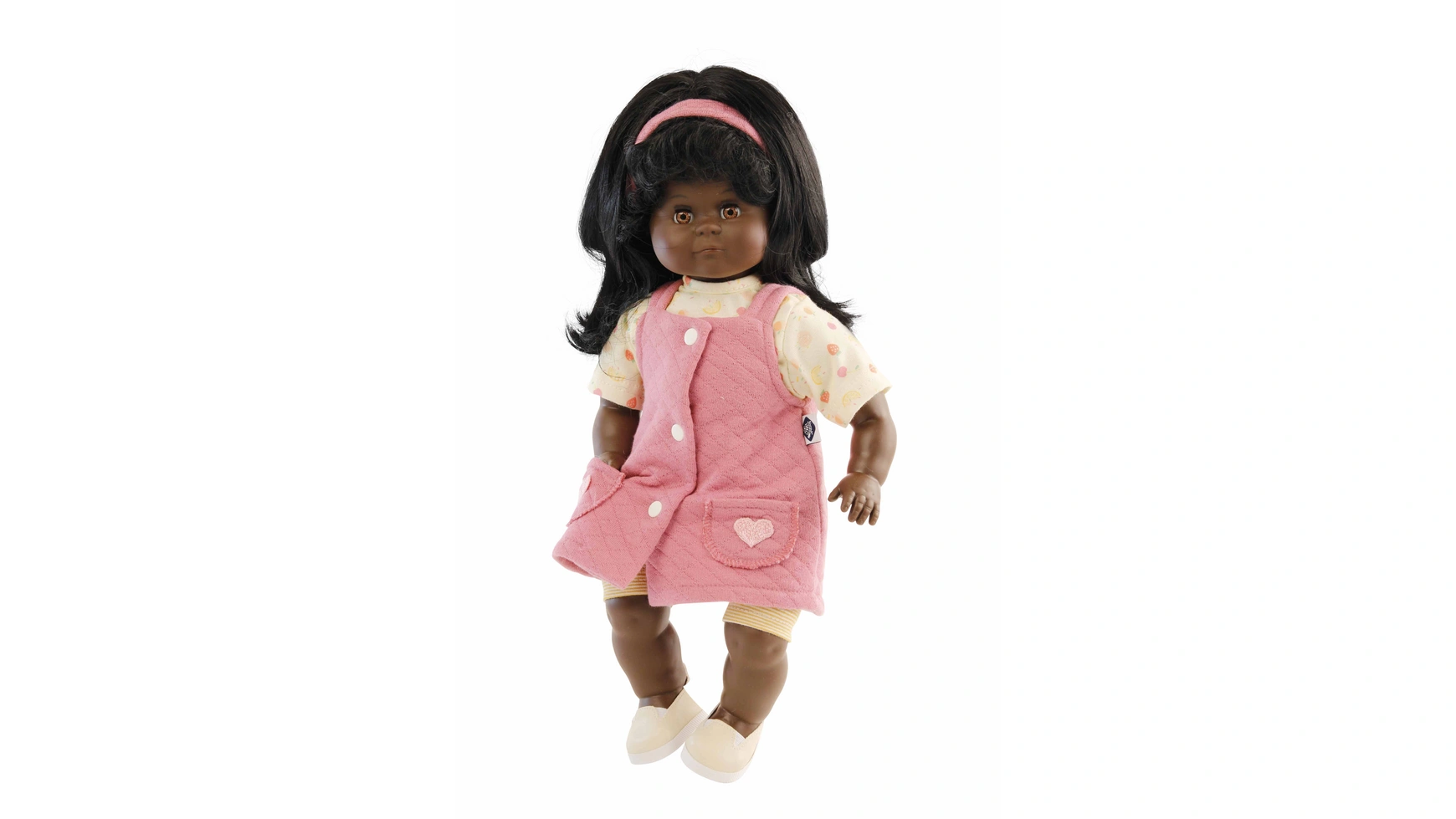 Schildkroet-Puppen Кукла Шлюммерле черная 37 см черные волосы, карие сонные глаза, летняя одежда клубника