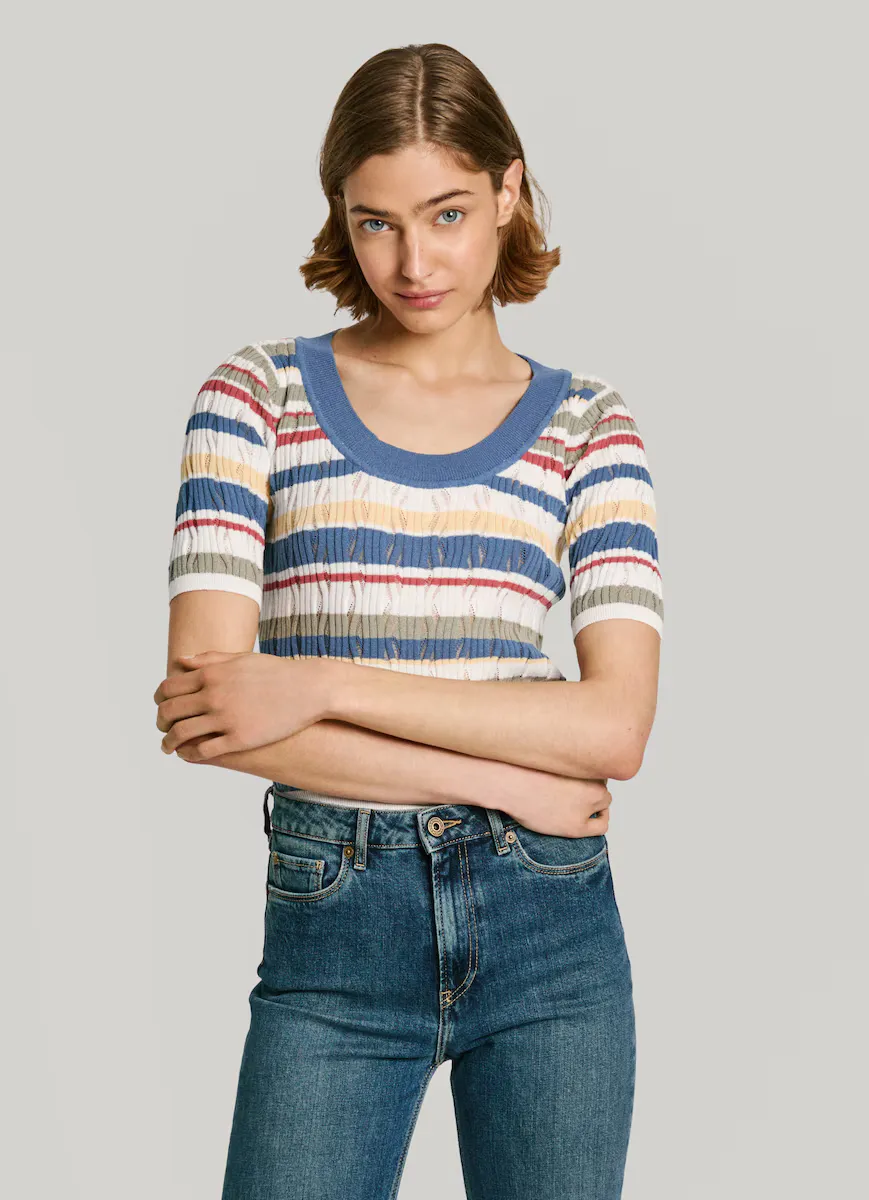 

Женский свитер с короткими рукавами и полосатым принтом Pepe Jeans, мультиколор