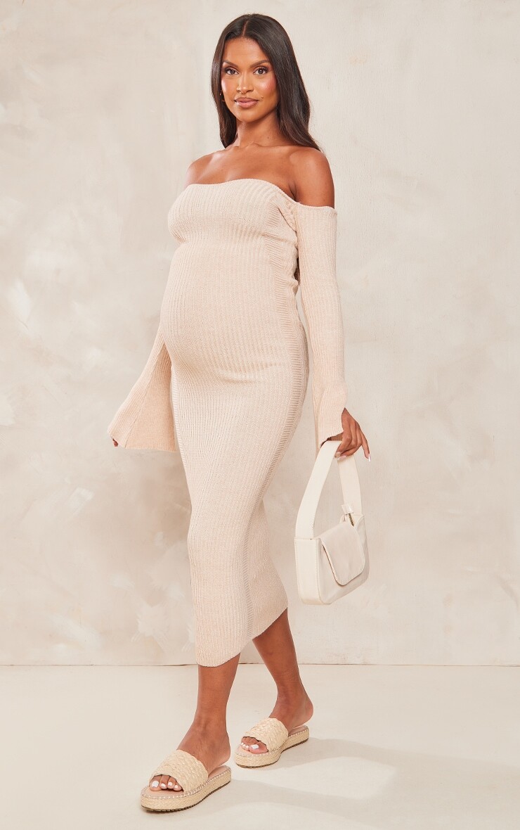 

PrettyLittleThing Платье мидакси контрастного цвета с открытыми плечами для беременных
