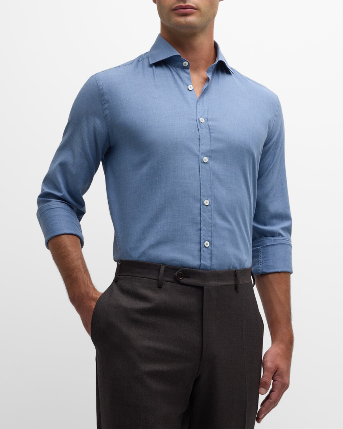 

Мужская хлопковая спортивная рубашка с шевроном Canali, цвет Lt Blue