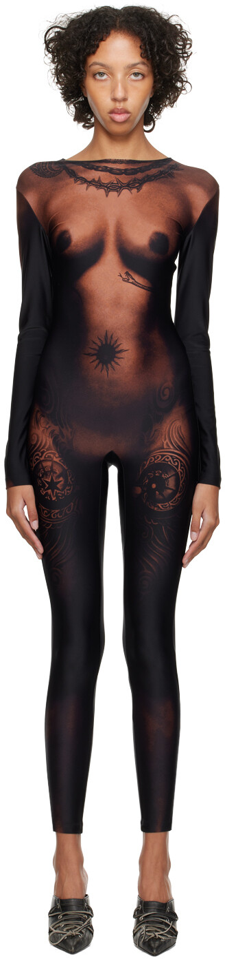 

Черно-коричневый комбинезон The Ebony Body Tattoo Jean Paul Gaultier