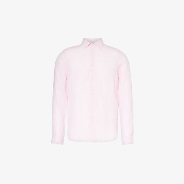 цена Льняная рубашка классического кроя с длинными рукавами giles Orlebar Brown, розовый