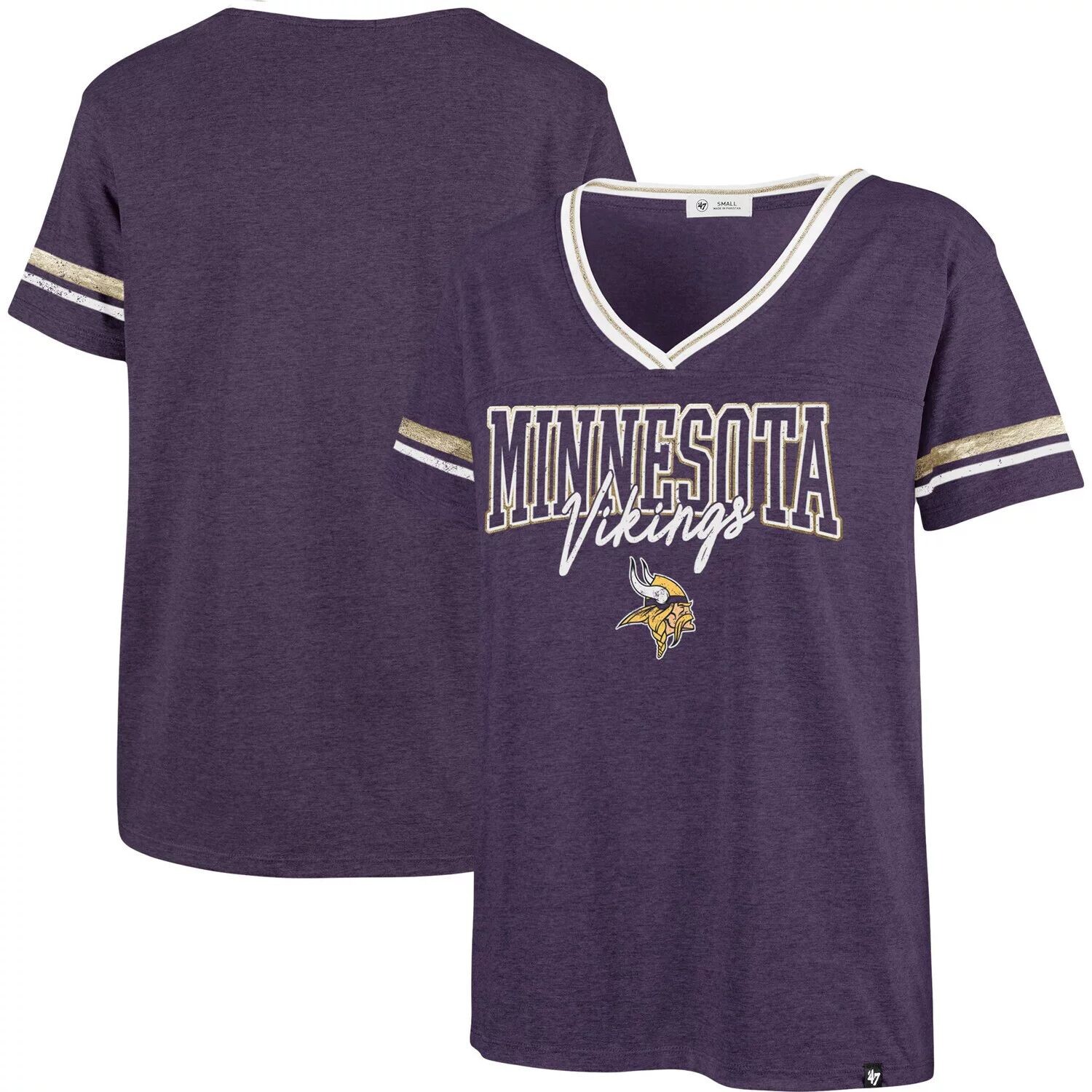 

Женская футболка '47 Heathered Purple Minnesota Vikings Hollow Bling Piper Luxe с v-образным вырезом