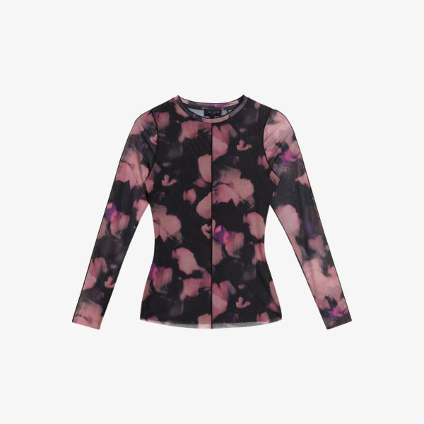 

Топ из эластичной сетки Aleeina с абстрактным принтом и длинными рукавами Ted Baker, черный