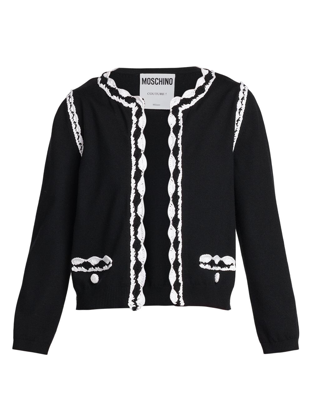 

Шерстяной кардиган с отделкой крючком Moschino, черный