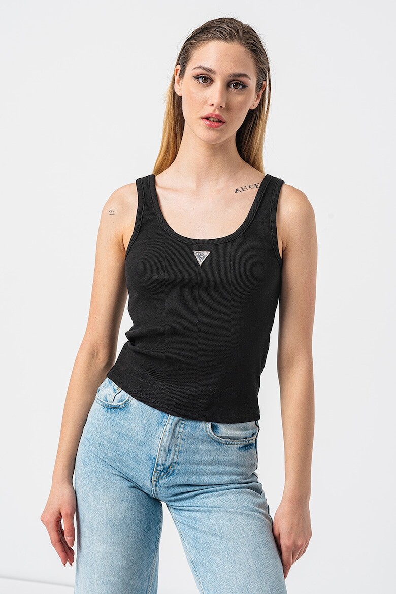 

Хлопковый топ в крупный рубчик Guess, черный