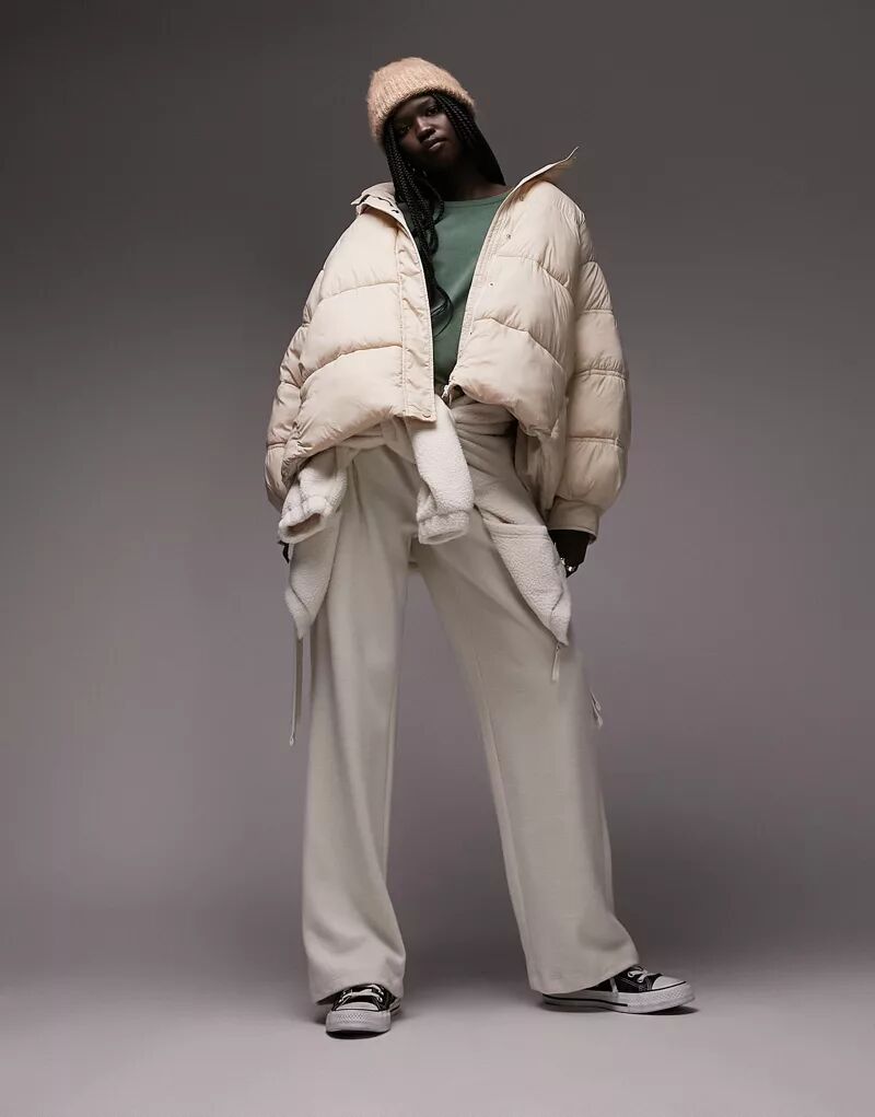 Стеганая куртка средней длины Topshop с расклешенным краем и капюшоном стеганая зимняя куртка средней длины с капюшоном desigual черный