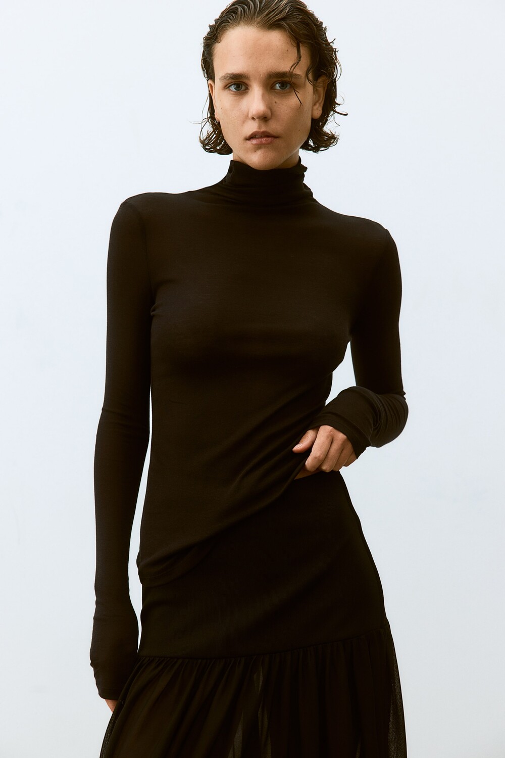 

Рубашка с водолазкой из хлопка пима H&M, черный