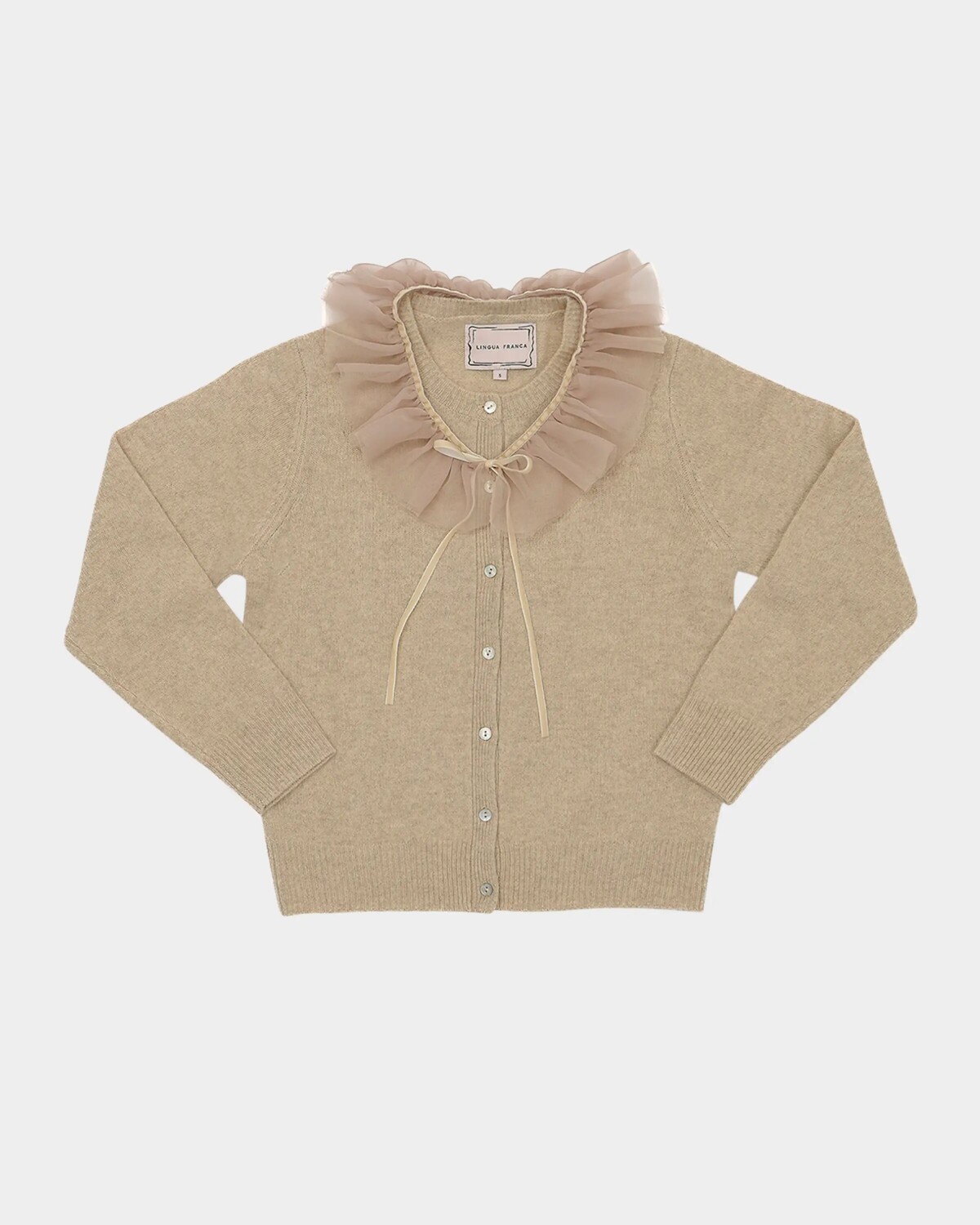 

Кардиган из матовой шерсти с рюшами Lingua Franca, цвет Linen
