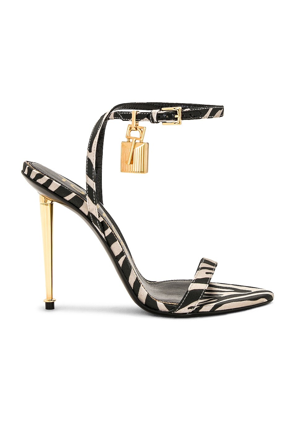 

Туфли Tom Ford Zebra Printed Satin Padlock Pointy Naked 105, цвет Black & Beige
