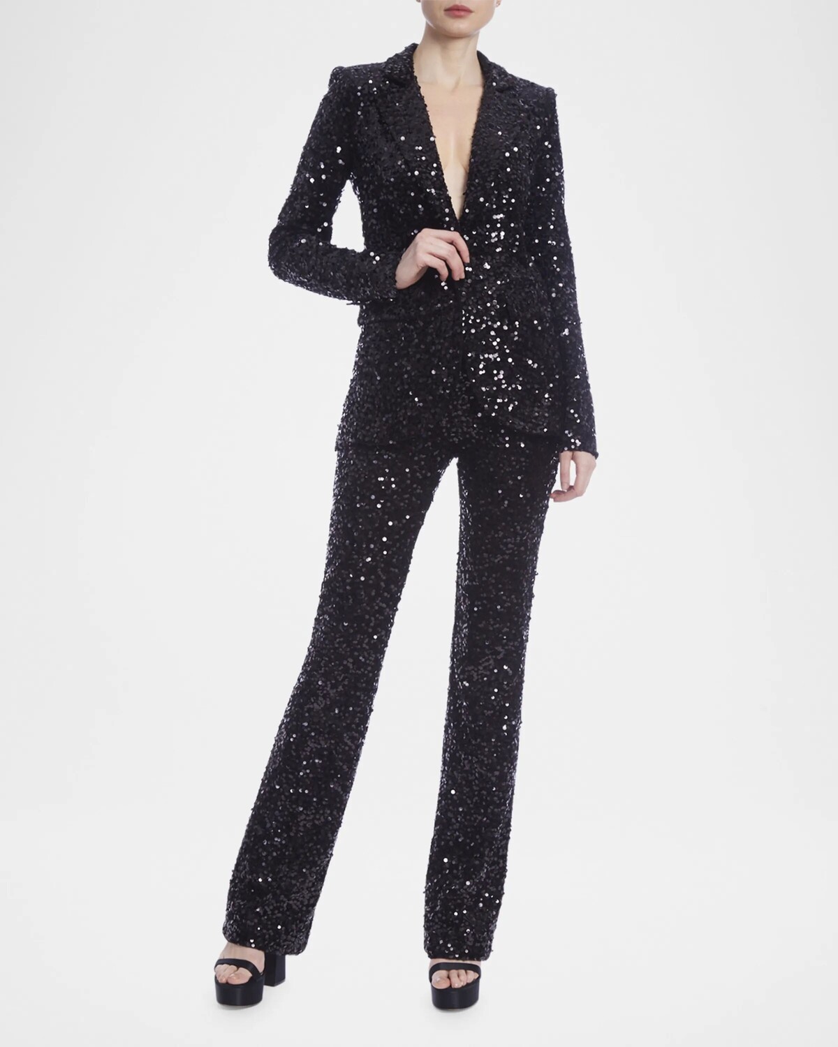 

Прямые брюки из бархата и пайеток Badgley Mischka Collection, черный