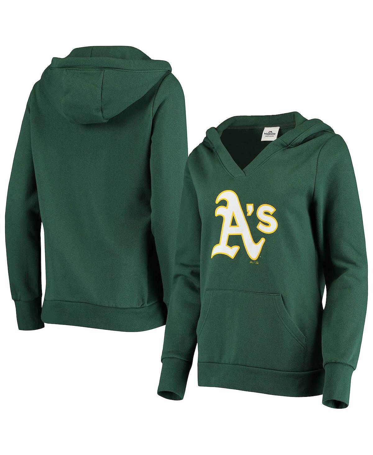 

Женский зеленый пуловер с капюшоном и v-образным вырезом с логотипом Oakland Athletics Fanatics, зеленый