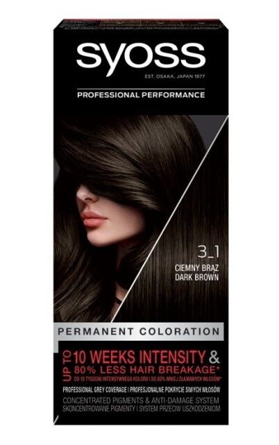 

Syoss Permanent Coloration 3-1 краска для волос, 1 шт.