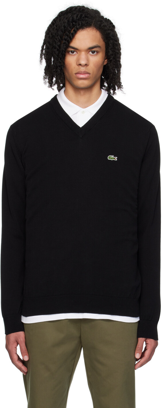 

Черный свитер с v-образным вырезом Lacoste
