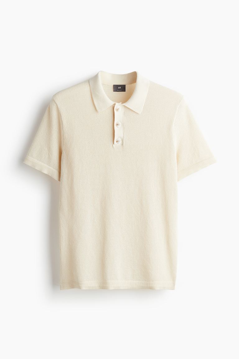 Рубашка-Поло узкого кроя H&M, бежевый базовая рубашка slim fit с короткими рукавами defacto хаки