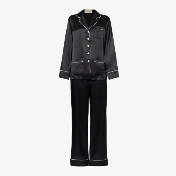 цена Шелковый пижамный комплект Coco с контрастной окантовкой Olivia Von Halle, черный