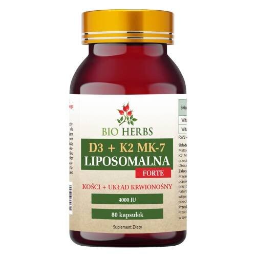 

Bio Herbs, Липосомальный витамин D3+K2 МК-7 ФОРТЕ 4000МЕ, 80 шт.