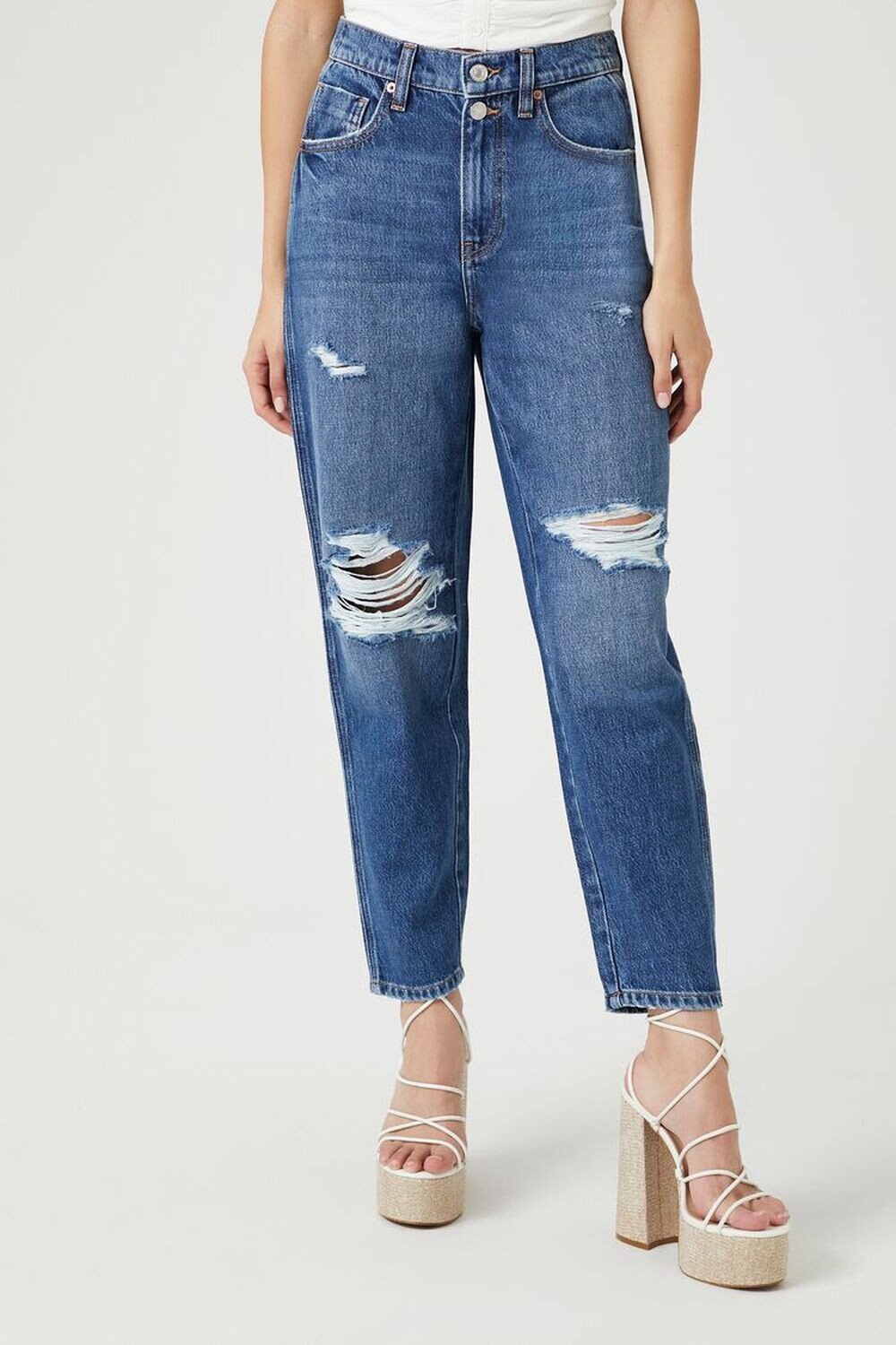 

Джинсы Mom с потертостями и высокой посадкой Forever 21, деним