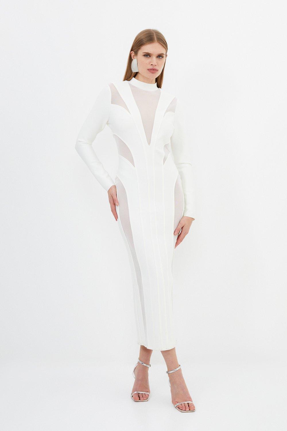Форма фигуры Повязка Сетчатая деталь Трикотажное платье макси Karen Millen, белый