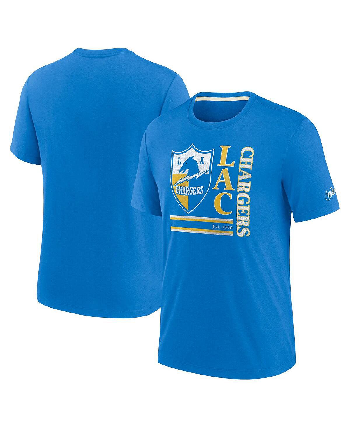 Мужская пудрово-синяя футболка Los Angeles Chargers Wordmark Logo Tri-Blend Nike мужская черная футболка los angeles sparks для тренировок nike черный