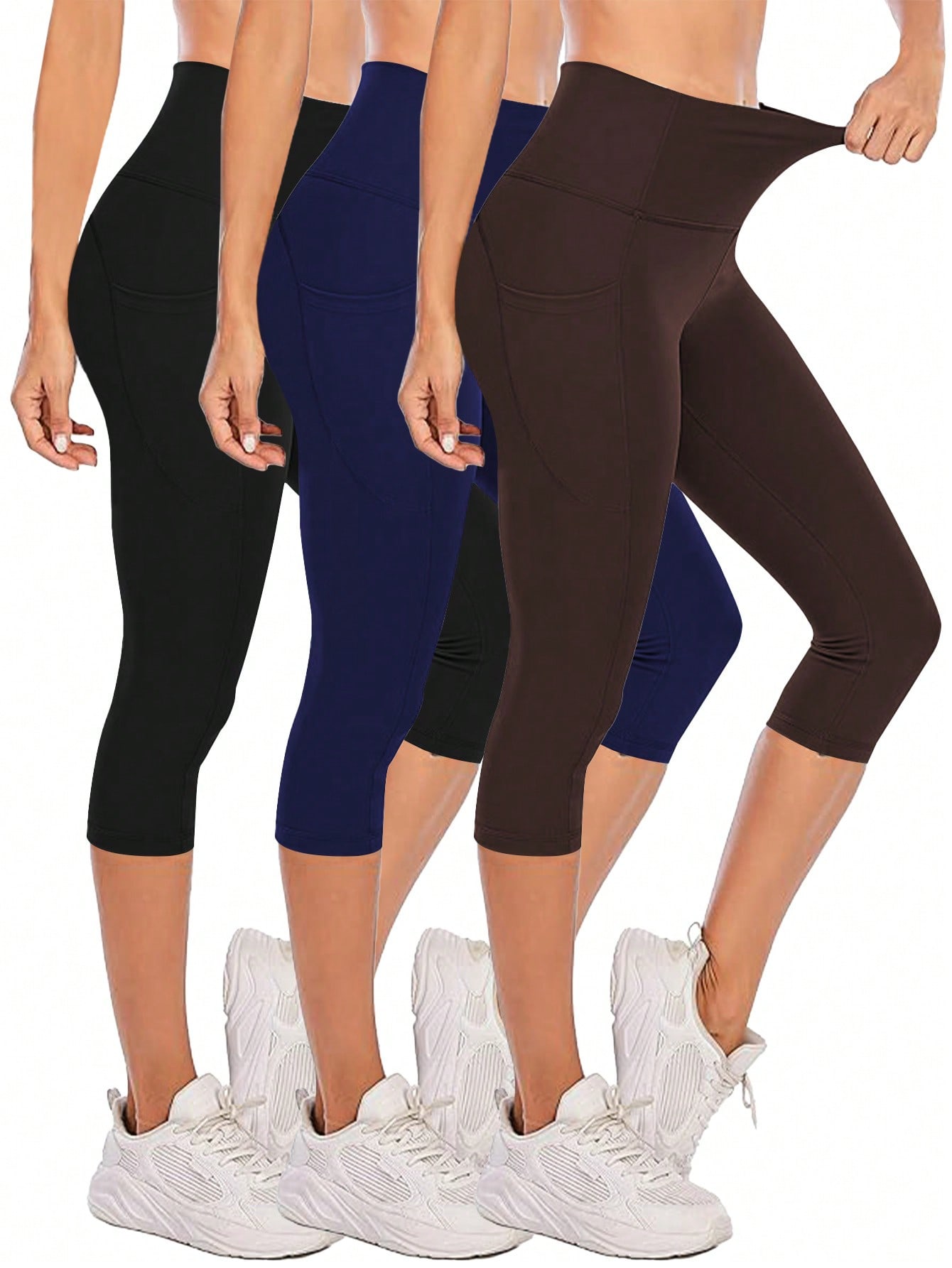3 шт. спортивные компрессионные штаны для йоги 3/4 для упражнений, темно-серый леггинсы для фитнеса overcome xd69