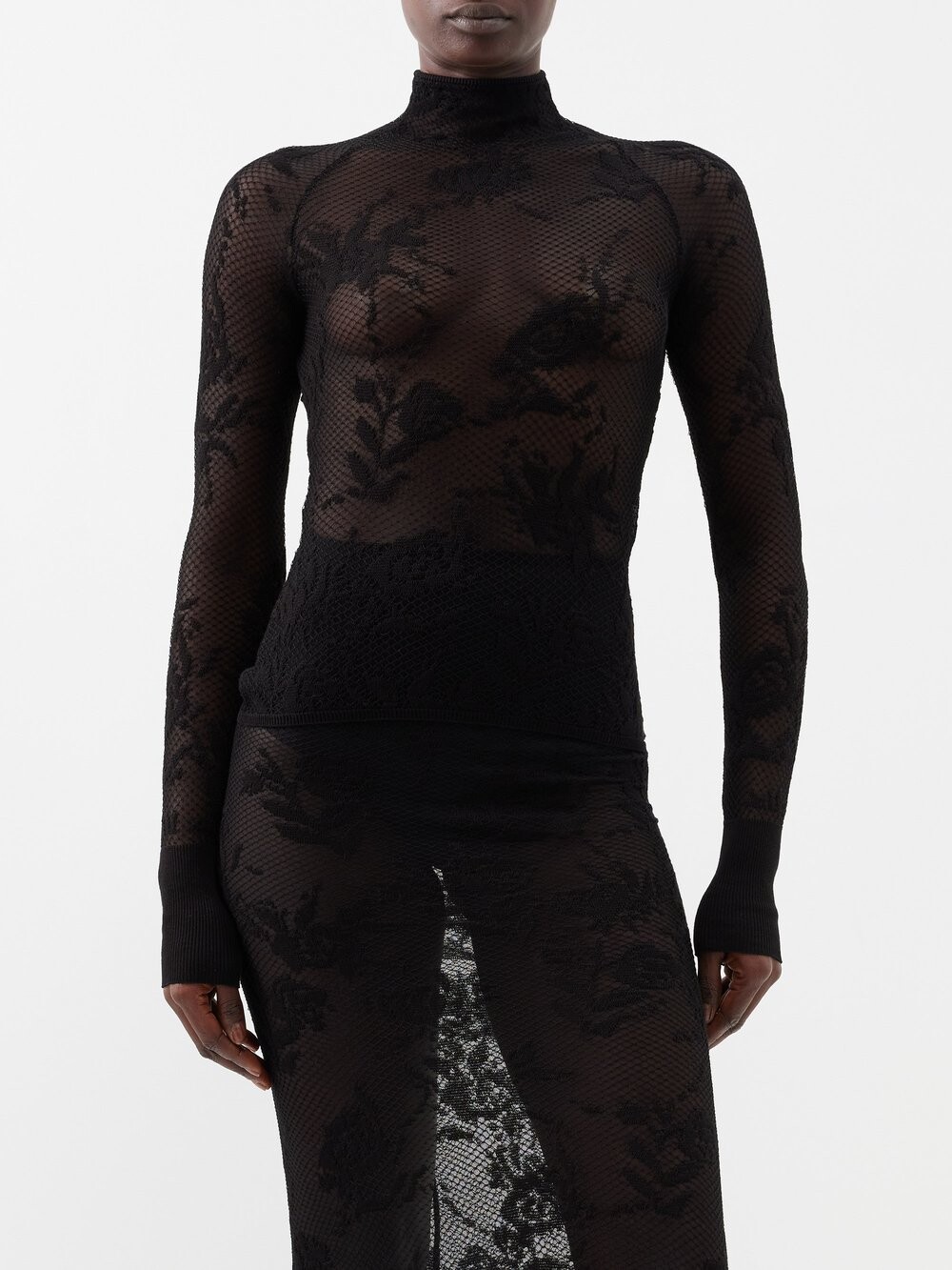 

Прозрачный топ из смесового хлопка с цветочной вышивкой ALAÏA, черный
