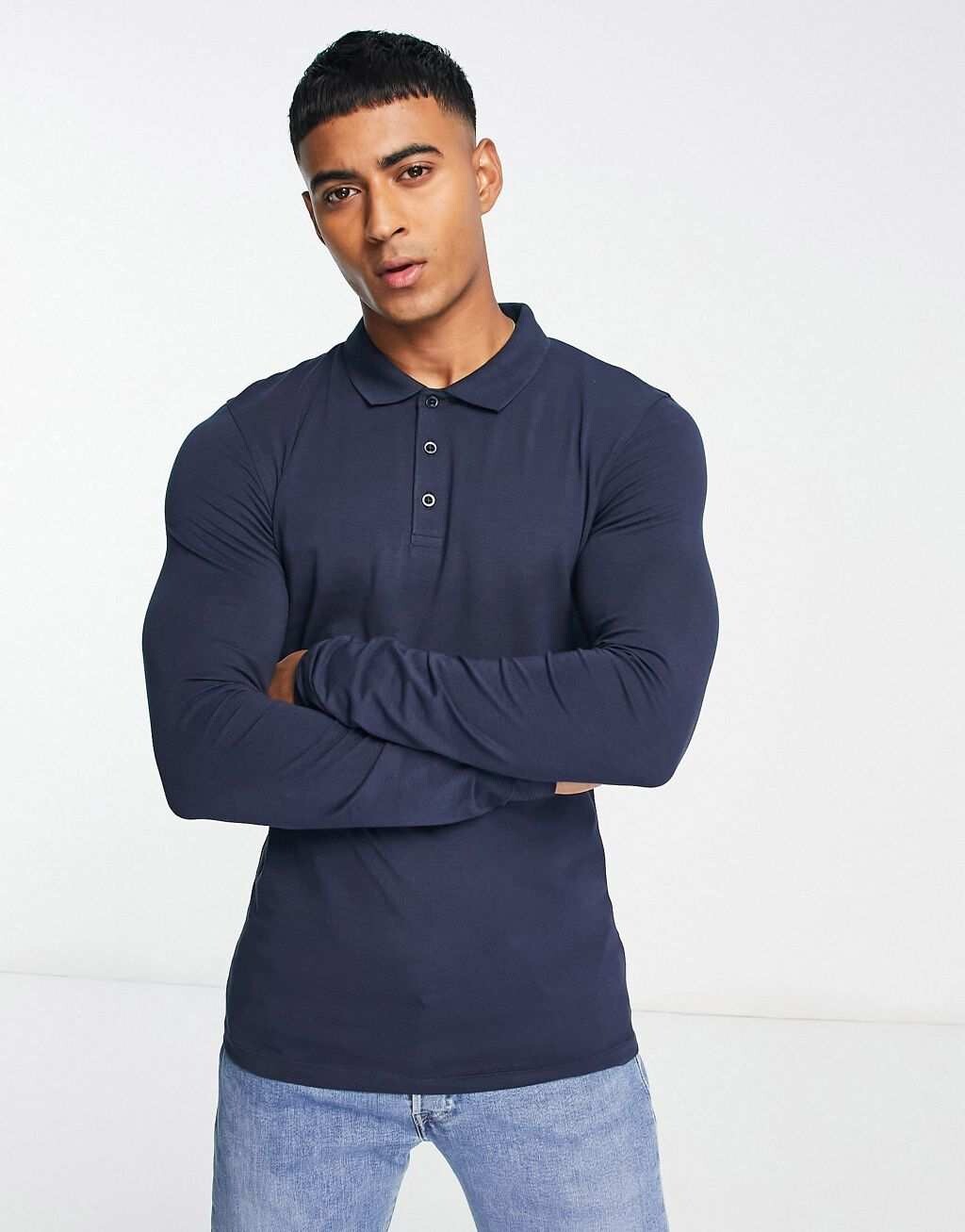 

Темно-синяя рубашка облегающего кроя с длинными рукавами ASOS Design