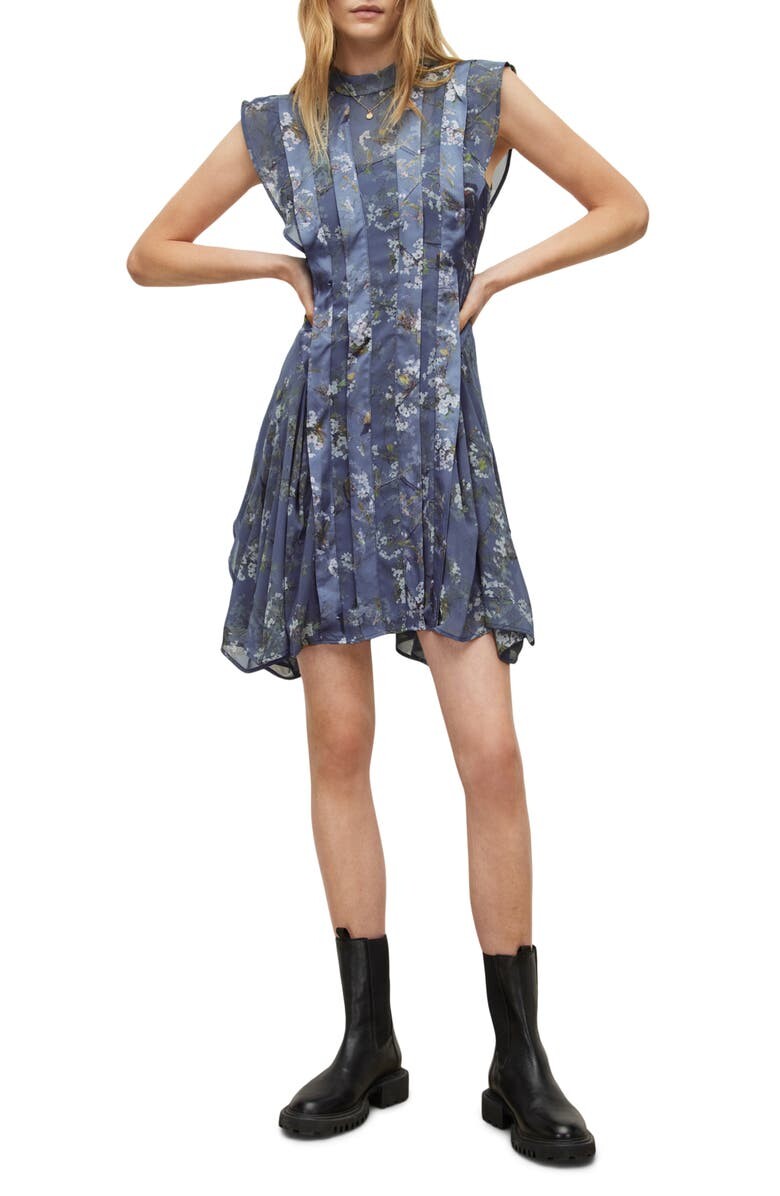 

Fleur Viola Плиссированное платье с цветочным принтом и асимметричным подолом ALLSAINTS