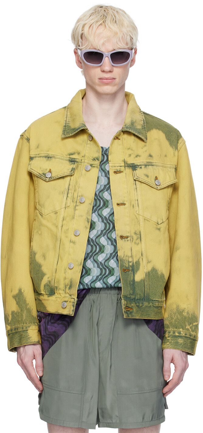 

Зеленая джинсовая куртка, окрашенная в готовой одежде Dries Van Noten