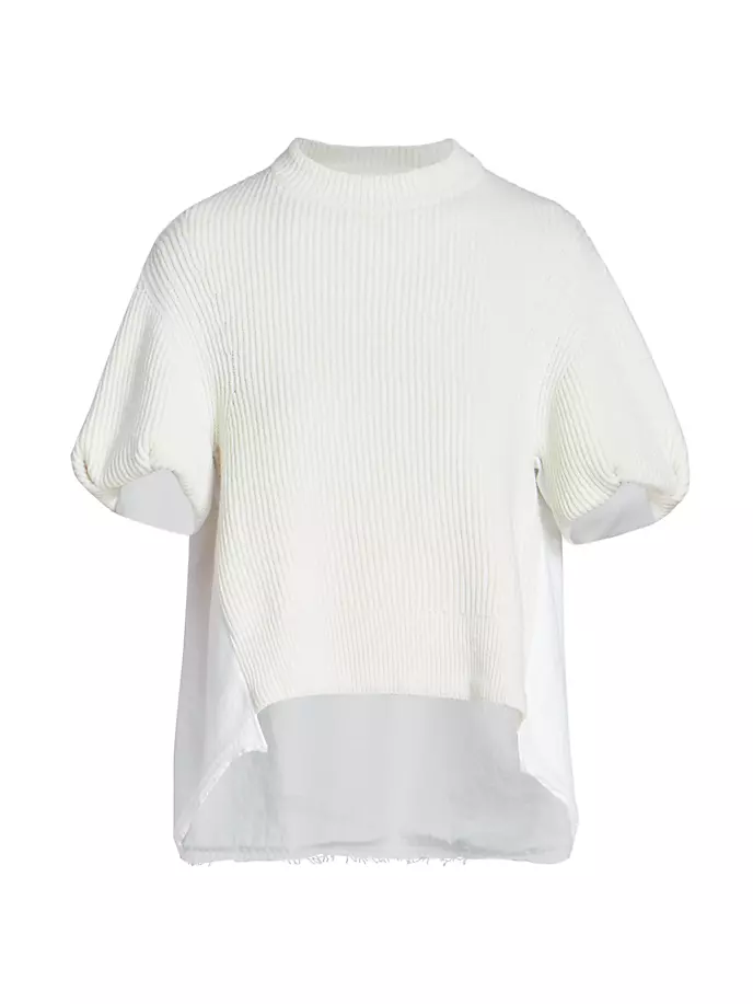 

Футболка рельефной вязки с высоким и низким вырезом Sacai, цвет off white