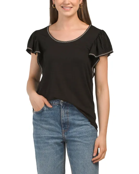 

Топ из жатого джерси с развевающимися рукавами New Max Studio London, черный