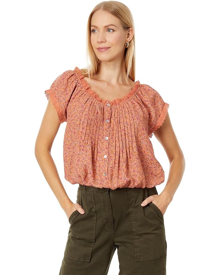

Топ Lucky Brand Printed Button Front Peasant, цвет Aragon Multi
