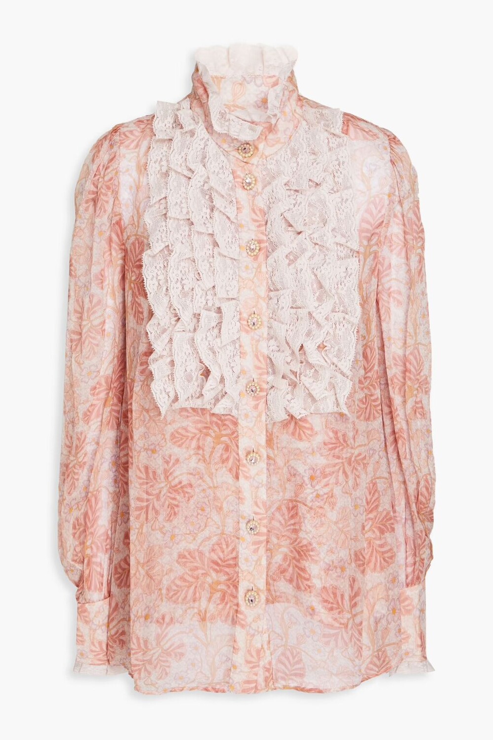 

Блузка из жоржета с кружевной отделкой и цветочным принтом Zimmermann, цвет Blush