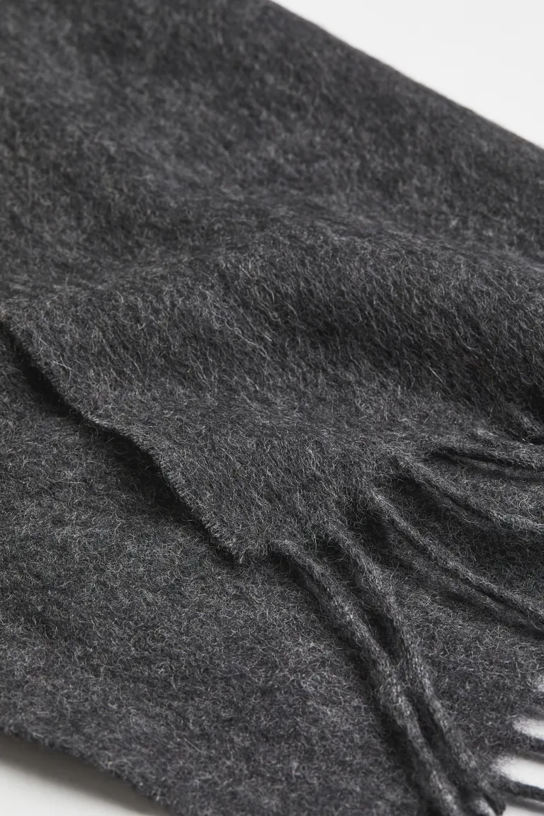 Кашемировый шарф H&M, серый шарф с бахромой zara бирюзовый