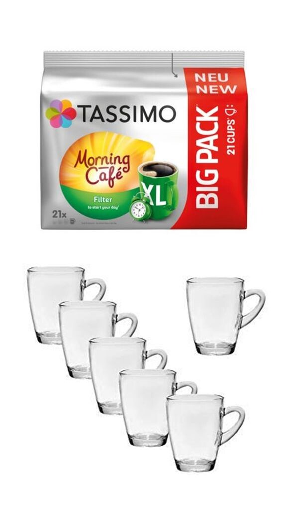 

Капсулы Tassimo Morning Café Filter XL + набор стаканов для кофе 6 шт. куб.см 310 James Premium