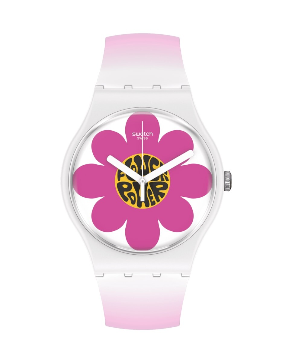 

Часы «Цветочный час» с розовым ремешком из органического материала Swatch, розовый