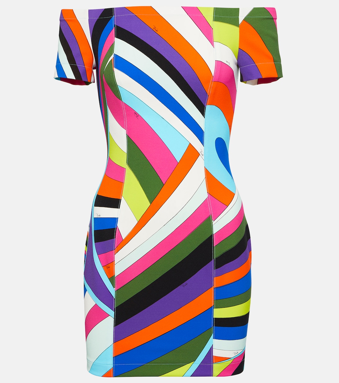 Мини-платье с открытыми плечами и принтом PUCCI, разноцветный атласное мини платье с принтом pucci разноцветный