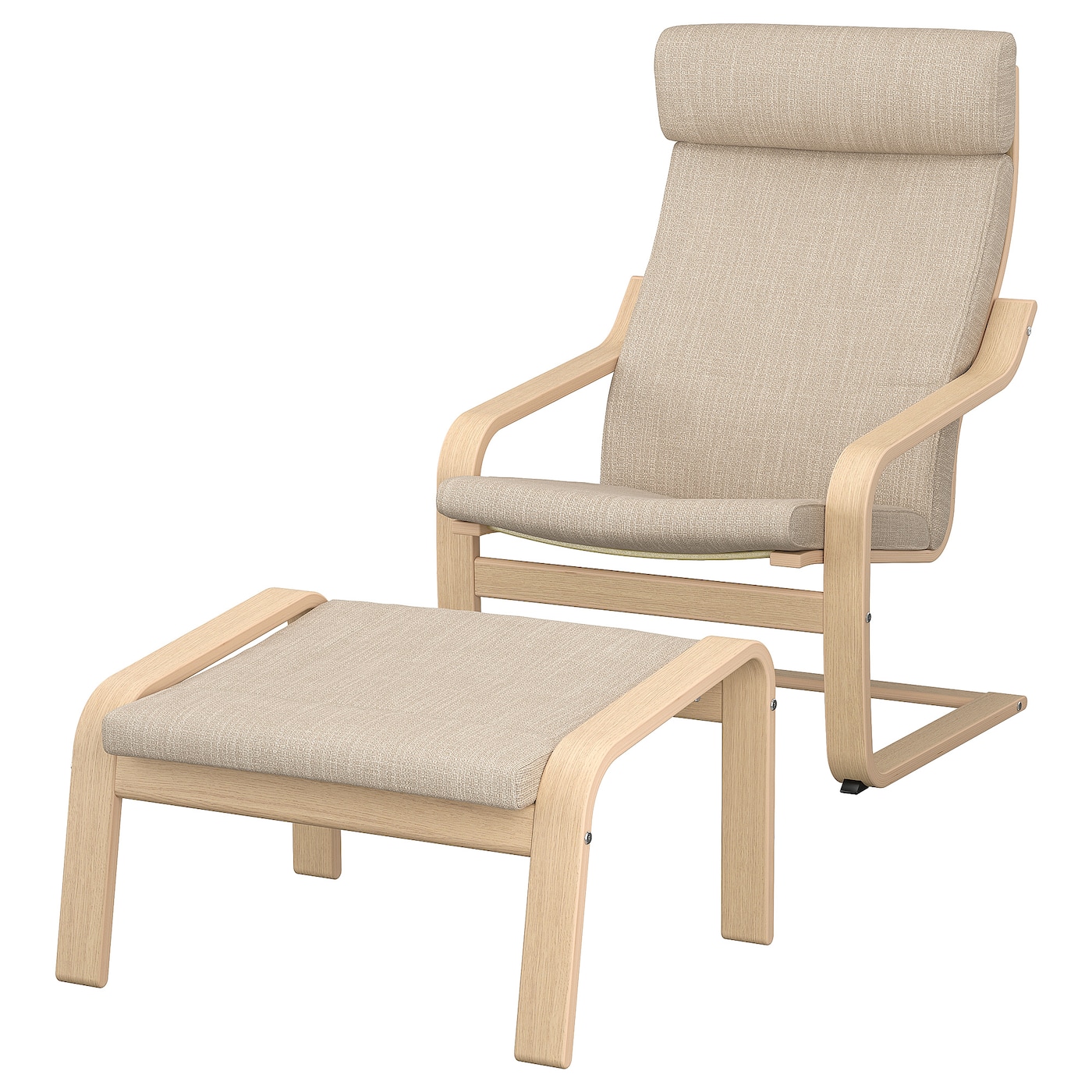 ПОЭНГ Кресло и подставка для ног, дубовый шпон светлый/Хилларед бежевый POÄNG IKEA