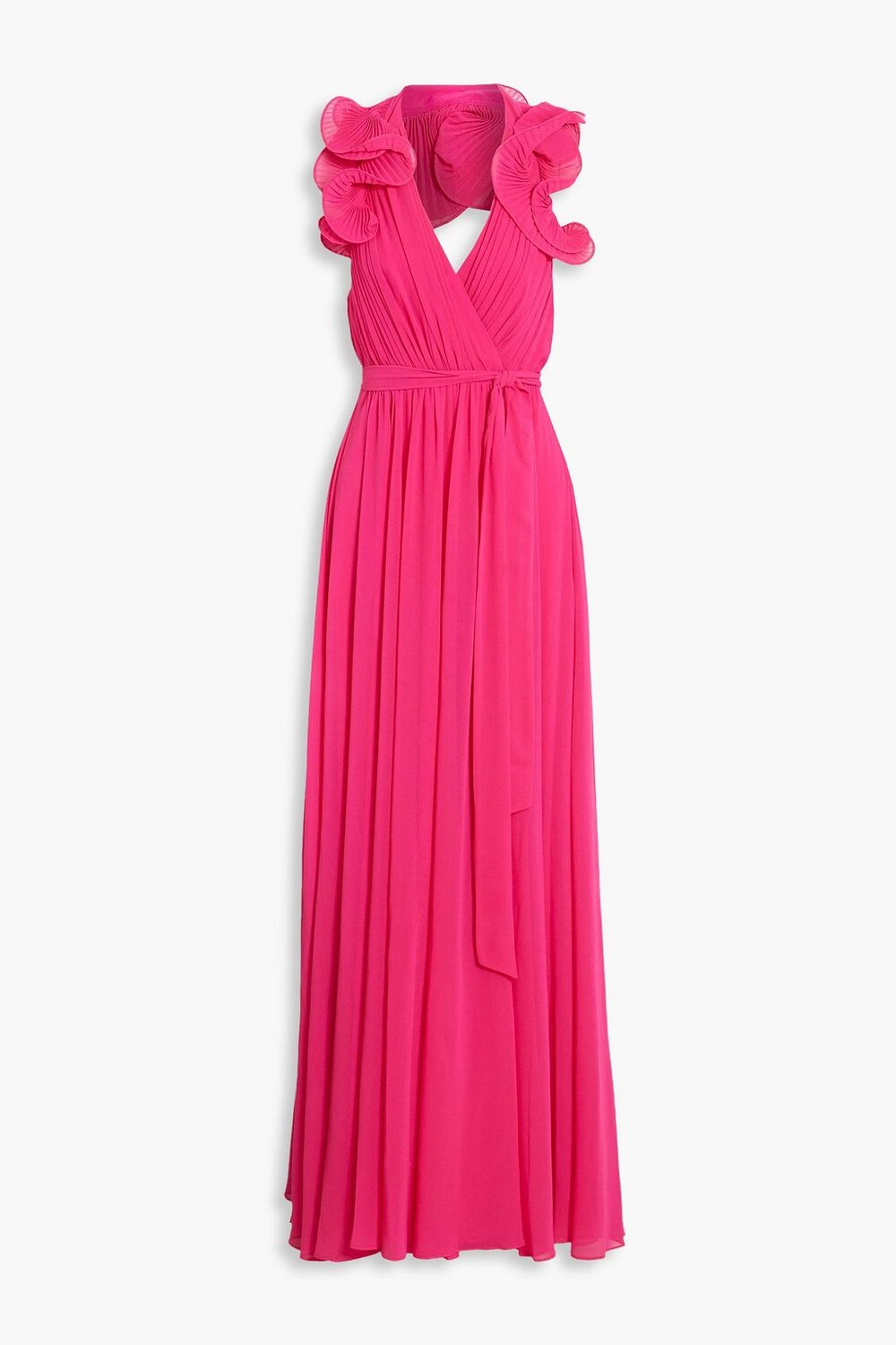 

Плиссированное платье макси из шифона с вырезом халтер BADGLEY MISCHKA, фуксия, Розовый