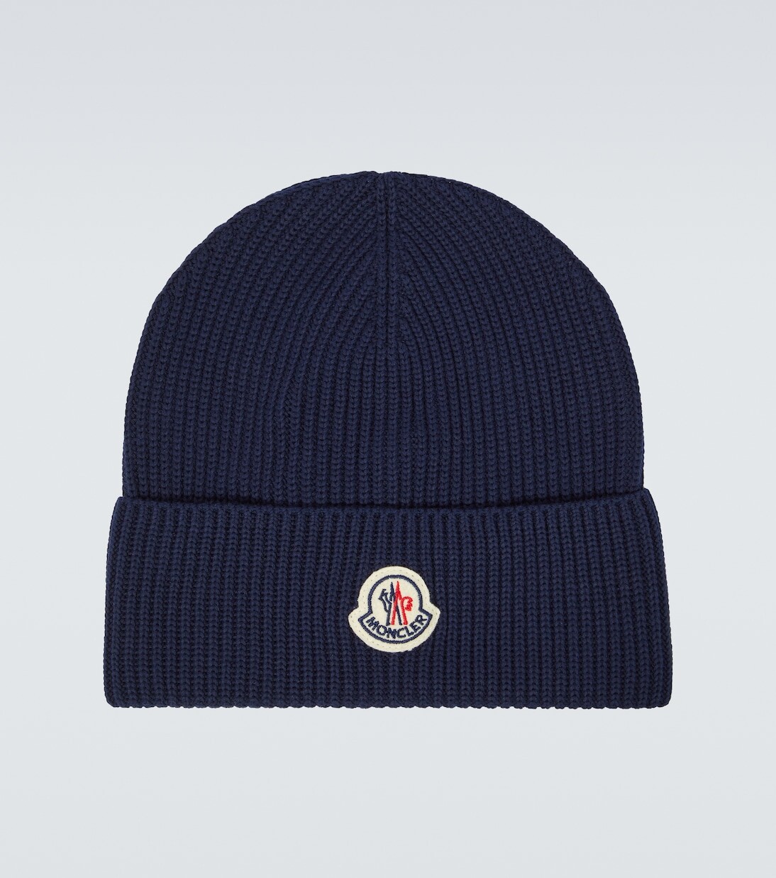 

Хлопковая шапка в рубчик с логотипом Moncler, синий