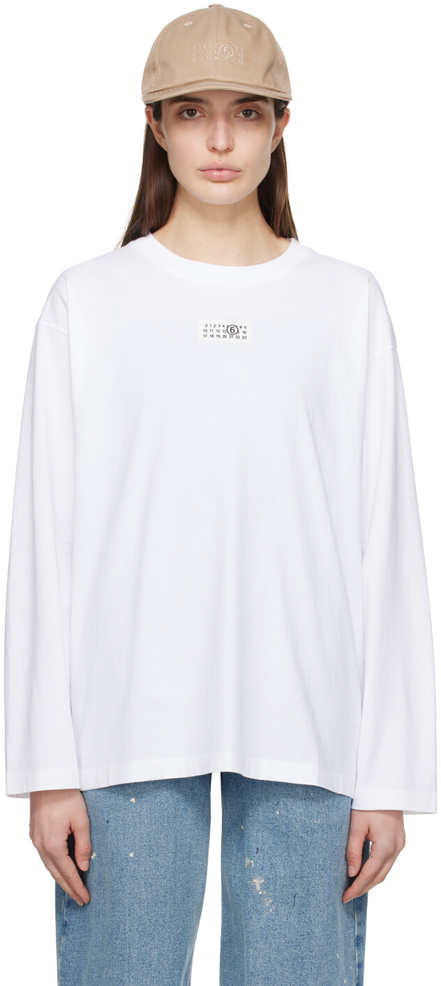 

Белая футболка с длинным рукавом и цифровой подписью Mm6 Maison Margiela