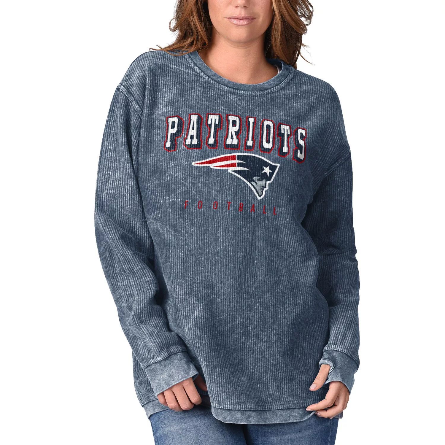 цена Женский удобный вельветовый пуловер G-III 4Her by Carl Banks Navy New England Patriots G-III
