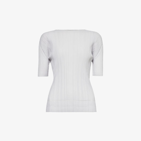 

Плиссированный вязаный топ с круглым вырезом Pleats Please Issey Miyake, серый