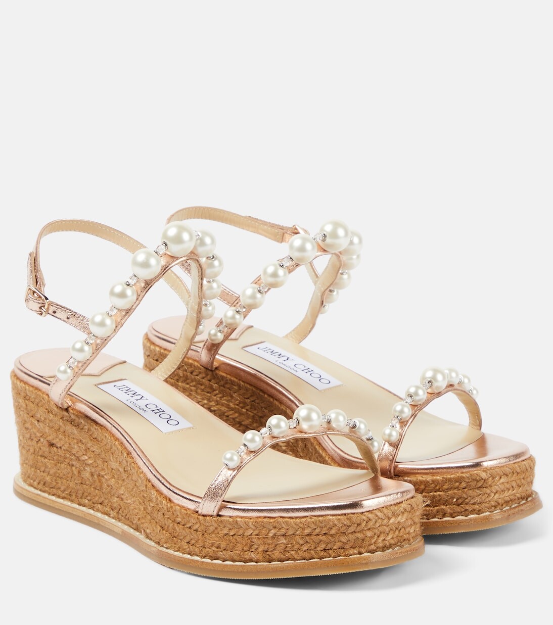 

Кожаные босоножки amatuus 60 на танкетке Jimmy Choo, белый