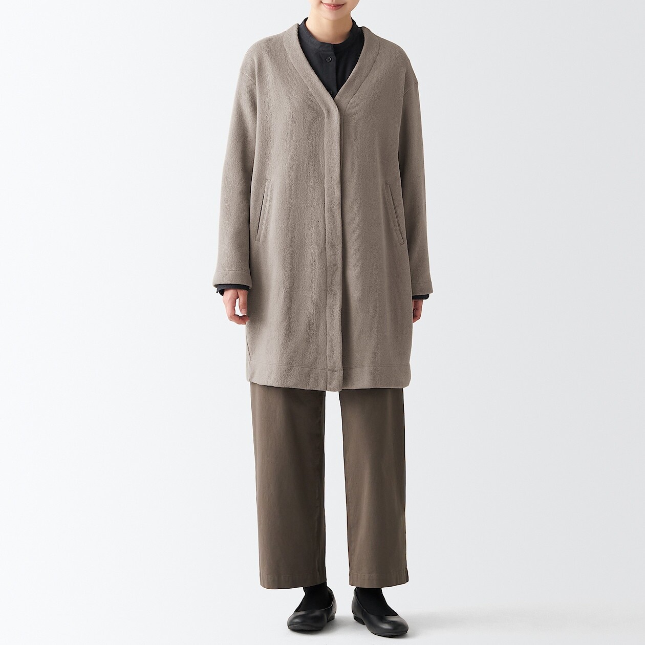 

Длинный кардиган вязки из флиса MUJI, серовато-коричневый