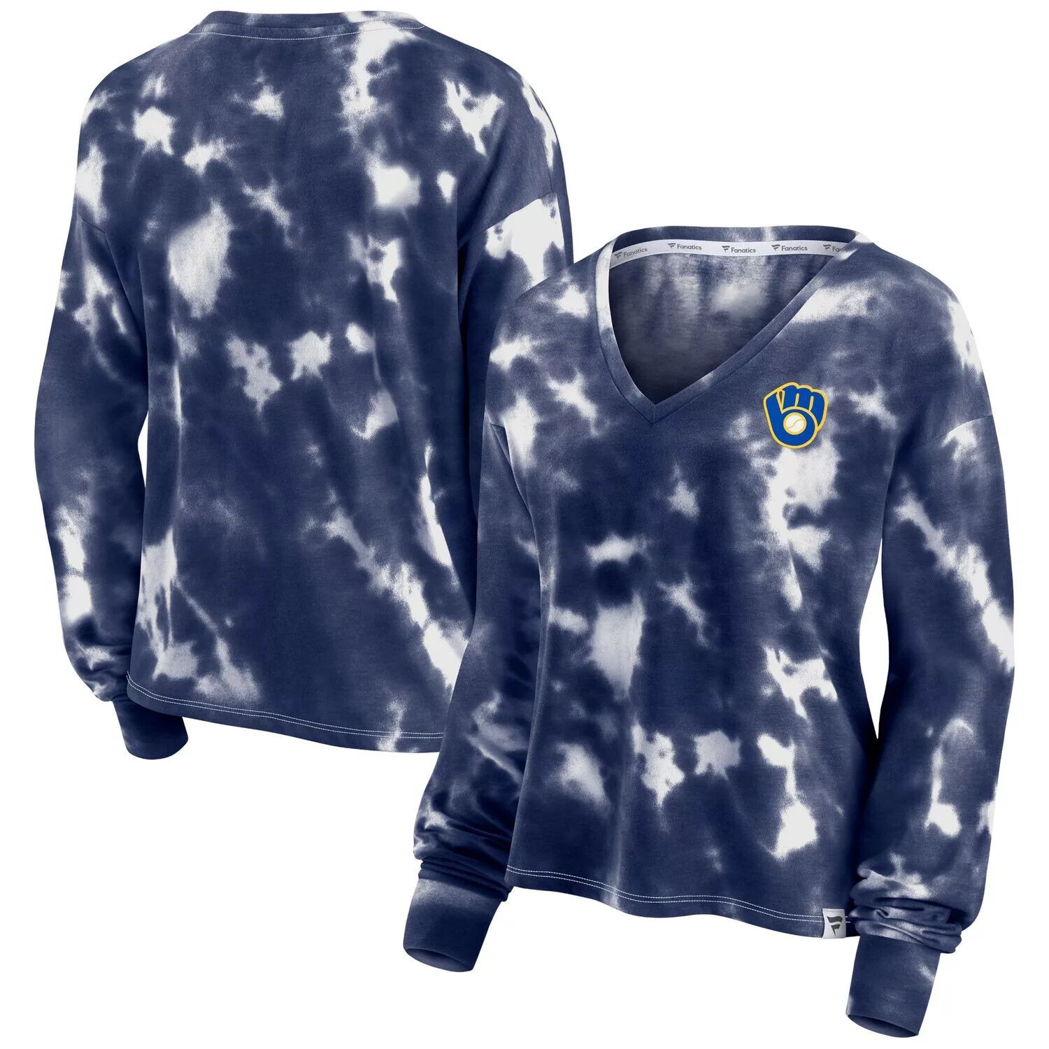 

Женская укороченная футболка Fanatics белого/темно-синего цвета с надписью Milwaukee Brewers Tie Dye и V-образным вырезом Fanatics, Синий