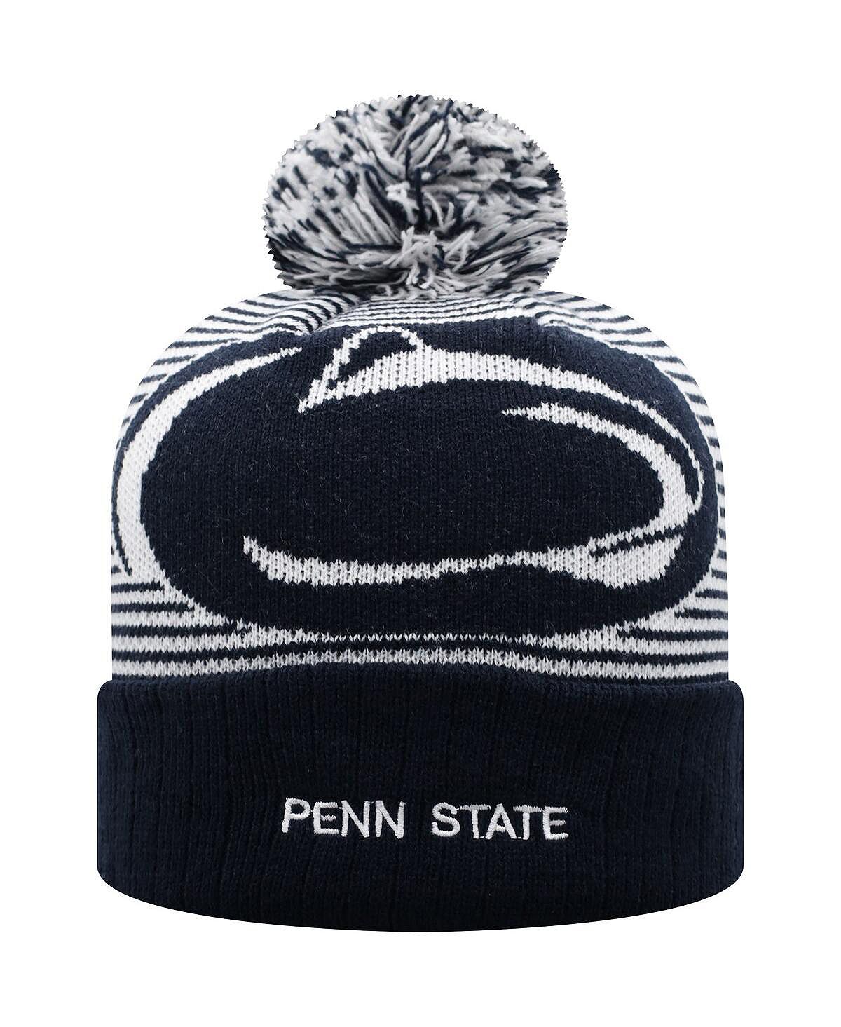 Мужская темно-синяя вязаная шапка Penn State Nittany Lions Line Up с манжетами и помпоном Top of the World